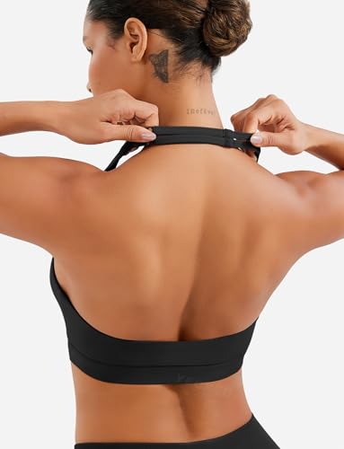 YEOREO LuxFlow Cross Over Workout Halter Sports Bra for Women Backless Gym Bra Padded2