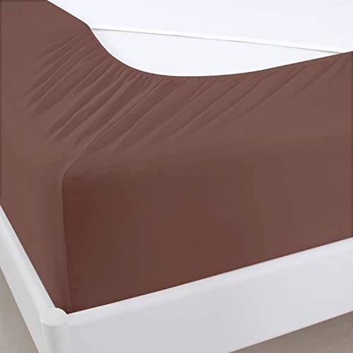 Box Spring Cover Queen Size, Elastic Fabric Wrap Around 4 Sides Bed Skirt, Sleek Alternative for Bed Skirts for Hotel/Home, Fits Box Springs up to 13”, Brown