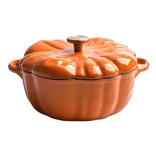 Genérico Cazuela De Calabaza De Cerámica Con Tapa,Olla De Hierro Fundido Esmaltado Con Forma De Calabaza Creativa,Olla Profunda Para Sopa,Placas De Inducción Y Horno Seguro(16CM)