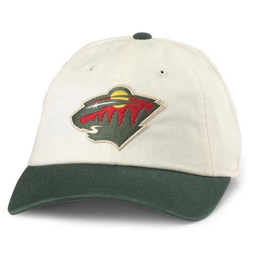 AMERICAN NEEDLE Minnesota Wild Officially Licensed NHL Blue Line Adjustable Snapback Baseball Hat Ivory/Dark Green (EM004A-MNW-IDGR)
