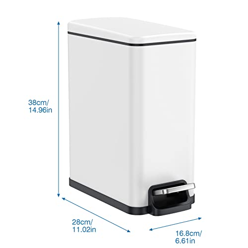 Image of BETHEBEST Small Trash Can with Soft Close Lid,2.6 Gallon Compact Garbage Can with Removable Liner Bucket for Bathroom,Office,Bedroom，White(with 120 Count Garbage Bag)