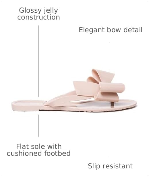 Image of Mtzyoa Women Flip-Flops Flat Sandals Jelly Bow Beach Flat Rivets Rain Cute Dressy Summer Sandals