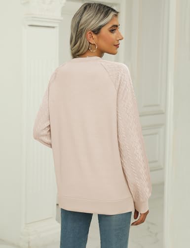 Image of LOMON Long Sleeve Shirts for Women Dressy Casual Crewneck Cable Knit Sleeve Sweaters Lightweight Pullover Tunic Tops