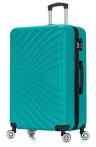 DK Luggage 24" Medium Hard Shell Suitcase 4 Wheel Spinner ABS27 (Aqua, 24" Medium)