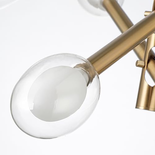 ocioc Gold Sputnik Chandelier 8-Light, Modern Glass Globe Light, Mid Century Ceiling Light Fixture Height Adjustable Hanging Pendant Lighting for Dining Room Kitchen Island Bedroom Office