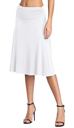 Image of Urban CoCo Women's Ruched High Waist Knee Length Jersey A-Line Stretchy Flared Casual Skirt