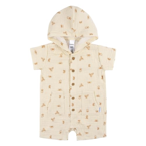 Image of Gerber Baby Boys' Hooded Cotton Romper