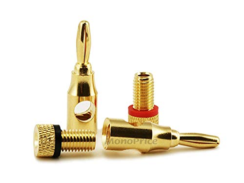 Monoprice 24k Gold Plated Speaker Banana Plugs, Open Screw Type (1 Pair)