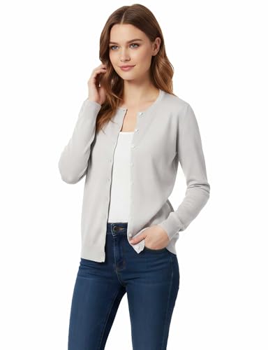 Image of Allsense Women's Long-Sleeve Crewneck Cardigan | Classic Button Down Sweater, Soft Fine Knit, Lightweight