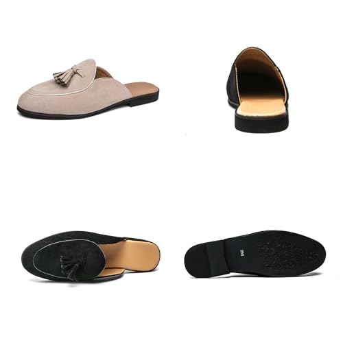 Men's Suede Tassels Slip On Mules Clog Slippers Casual Round Toe Backless Flat Dress Loafers for Formal Walking Wedding Business4