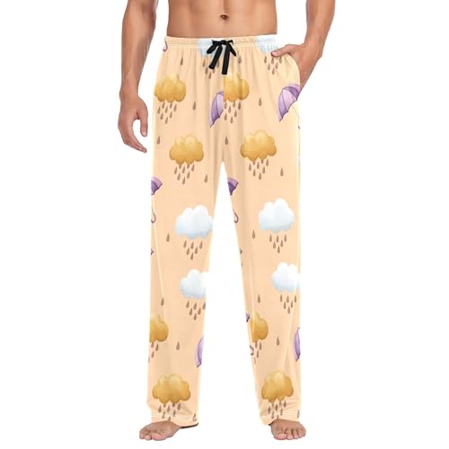 Men's Pajama Bottom Rainy Purple Umbrellas Cotton Pajama Pants Drawstring Sleepwear Long Pants Pockets2