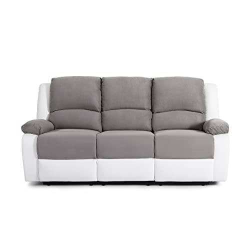 Loungitude - Canapé de relaxation 3 places en microfibre et simili - Gris/Blanc