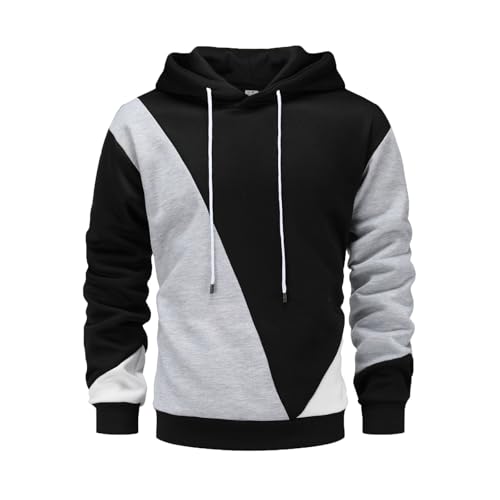 Men's Hoodies Fashion Color Block Long Sleeve Pullover Sweatshirt Loose Fit Soft Comfy Casual Fall Winter Clothes