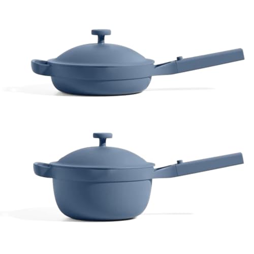 Our Place Mini Cookware Duo | 6-Piece Ceramic Cookware Set with Mini Always Pan & Mini Perfect Pot | Induction & Oven Safe up to 450°F | Nonstick, PFAS-Free Non-Toxic Cookware | Blue Salt