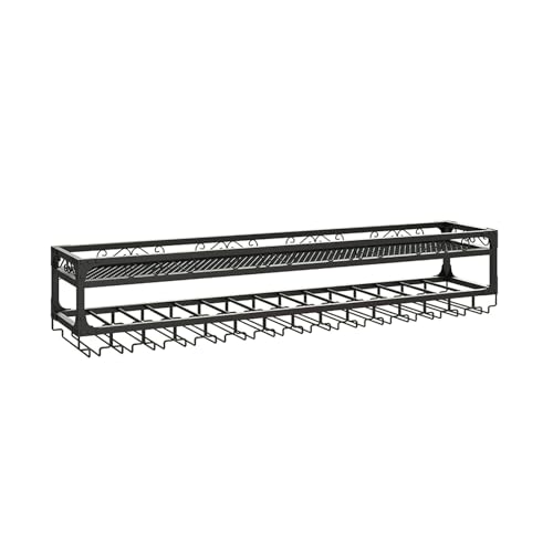 Étagère de bar murale avec support verres noir 150cm pour bouteilles - 2