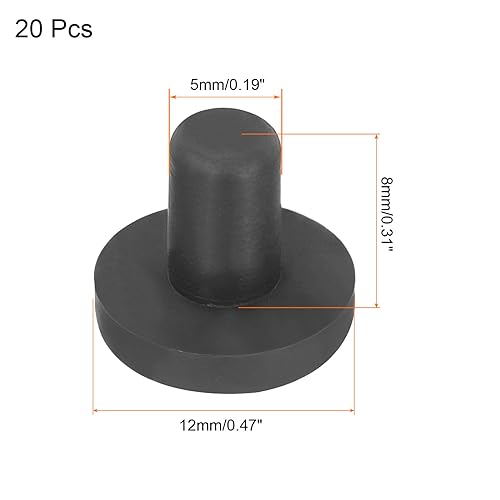 Image of uxcell High Temp Silicone Plug Mount Dia 5mm /0.19 inch T Shaped Solid Rubber Stopper Hole Plugs for Powder Coating Plating Waterproof Plugs Sealing Plugs Black Pack of 20(OD 12mm)