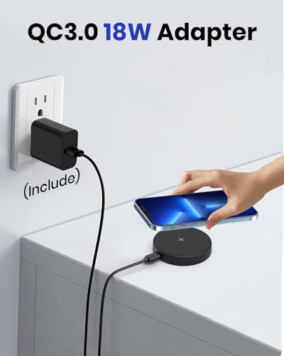 Image of Magnetic Wireless Charger for Apple: MGG Mag-Safe Charging Pad for iPhone 15 /14 /13 /12 Pro Max /Plus /Mini - Mag Charger Pad for AirPods Pro 3 2 with 18W Adapter