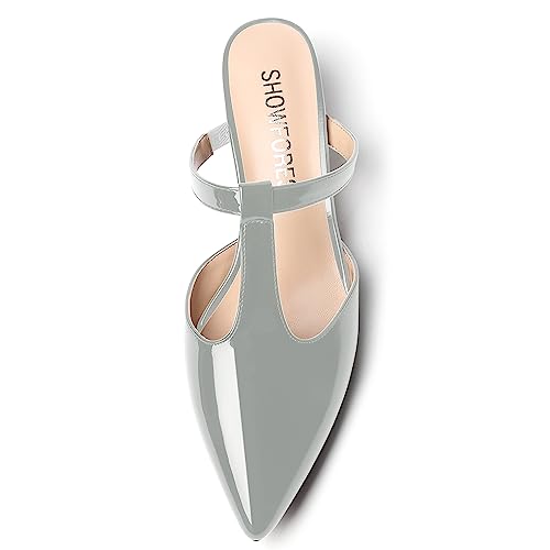 SHOWFOREST Women's Dating Pointed Toe Patent Dress T Strap Slip On Chunky Low Heel Pumps Shoes 1.5 Inch3
