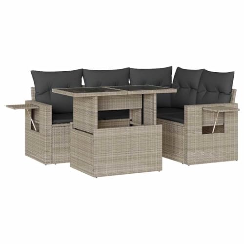 vidaXL Salon de Jardin 5 pcs avec Coussins Gris Clair résine tressée