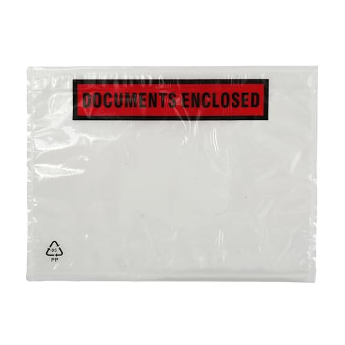 SEB Enterprises 100 x A5 Printed Document Wallets (225 x 165mm) Waterproof A5 Plastic Wallets Printed with Documents Enclosed for Invoices Labels Delivery Notes and Packing Lists