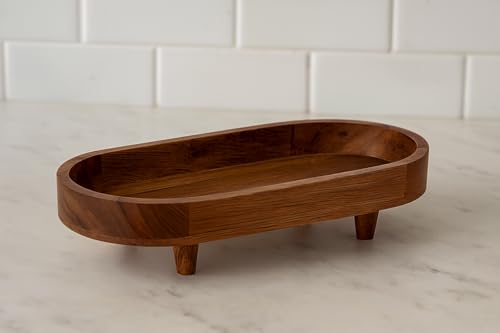 Image of D&G Homes Wooden Serving Trays, Large Sheesham Wood Serving Tray with Legs,13 x 6 x 2 in, Stackable Platters for Serving Cakes, Pastries, Snacks, Breakfast, Coffee Table, Party, Home Decor