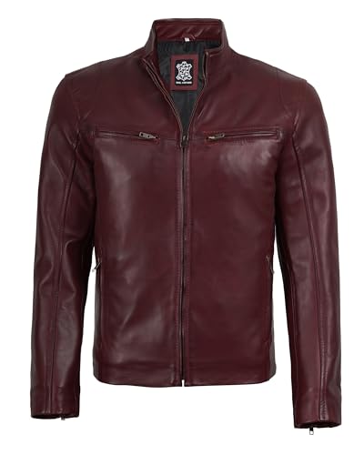 Image of Decrum Mens Leather Jacket - Cafe Racer Style Real Lambskin Leather Jacket Men