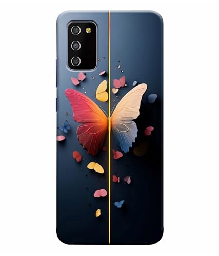 Image of Stylish Butterfly Printed Hard Back Case Cover Compatible for Samsung Galaxy A03S / Samsung Galaxy A02S (Multicolor) - D1665