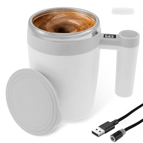 autoagitable USB 400 ml Self Stirring Mug con pantalla de visualización de temperatura Antideslizante Base eléctrica Autoagitadora para Café Té Chocolate Caliente Leche (Blanco)