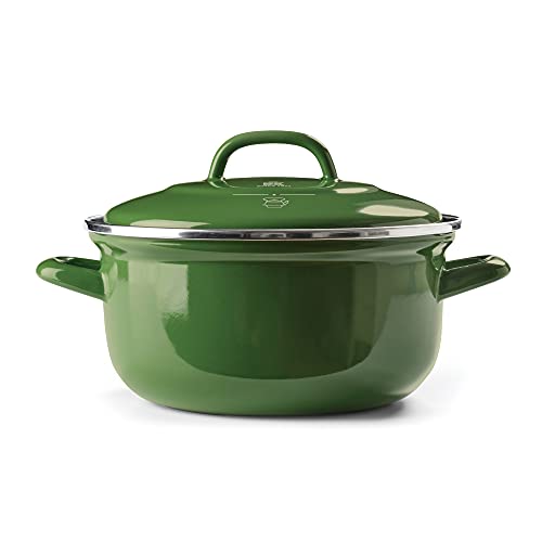 BK Indigo Ronde Nederlandse geëmailleerde braadpan met deksel, 26cm/5,2 liter, inductie, ovenbestendig, vaatwasmachinebestendig, groen