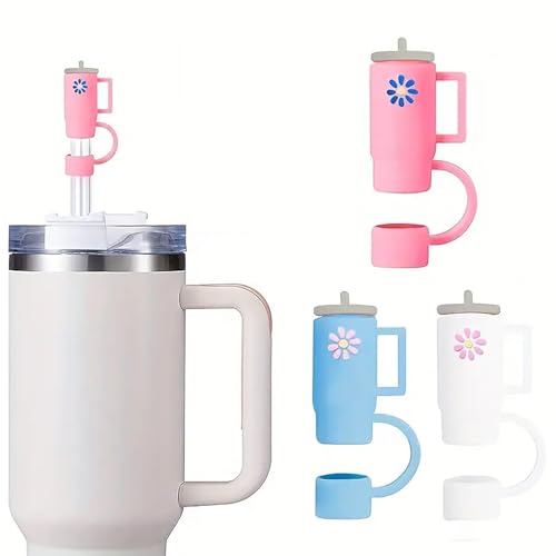Image of House of Quirk 3PCS Silicone Straw Covers Cap Compatible with Tumbler 10mm Cute Flower Straw Toppers for Tumblers, Dust-Proof Drinking Straw Caps for Reusable Straws Tips Lids (Multicolor)