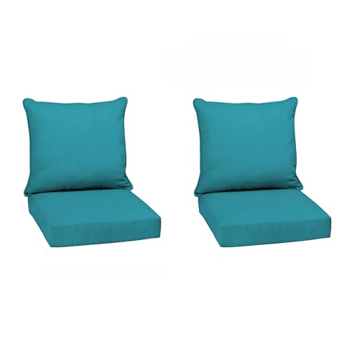 Image of Arden Outdoor Deep Seat Cushion Set (2-Pack), 24 in x 24 in, Weather-Proof, Rain-Proof, Fade Resistant Patio Cushion for Chair, Sofa, and Couch Lake Blue Leala