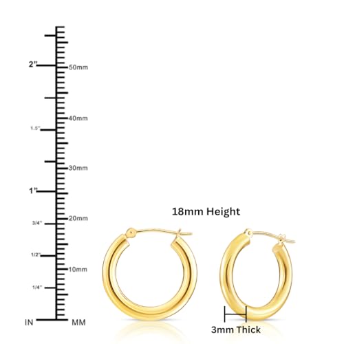Image of 14k Yellow Gold Classic Shiny Polished Round Hoop Earrings, 3mm tube