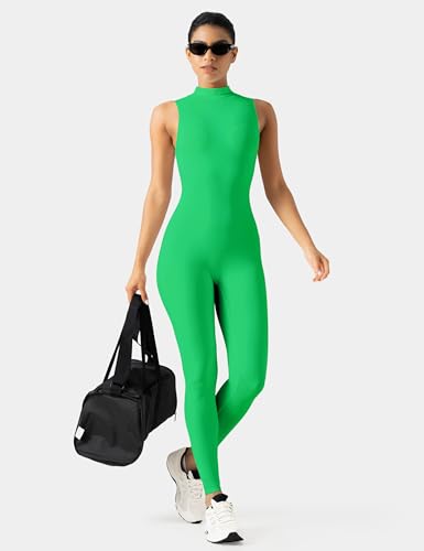 Image of speerise Women Sleeveless Turtleneck One Piece Romper for Yoga Workout Jumpsuit with Tummy Control Bodysuit
