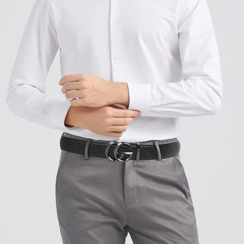 Image of Aurolran Men&Womens Leather Dress Belt Business Automatic Buckle Belt Color-Black Silver Gold