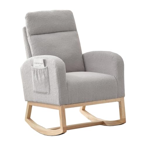 Consejos para Comprar Sillones de lactancia los mejores 5. 45 GAOMON - Mecedora tapizada con Bolsillo Lateral y Respaldo Alto, sillón Deslizante Acolchado para Lactancia, guardería y Sala de Estar, Color Gris Claro