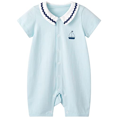 Image of pureborn Baby Boys Girls Nautical Romper One-Piece Beach Outfit Summer Clothes 0-24 Months