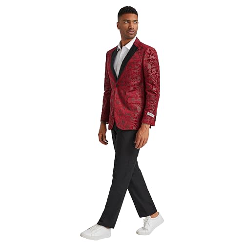 STACY ADAMS Men's Classic Modern Blazer Jacket – Slim Fit Paisley with Satin Notch Lapel Tailored Jacket Only3