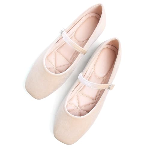 Image of TN TANGNEST Leather Flats for Women Comfortable Square Toe Slip On Flats Soft Work Flats Retro Mary Jane Flats