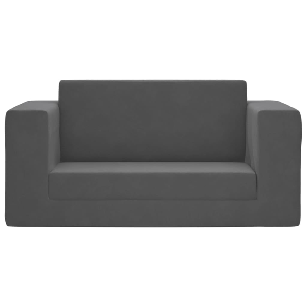 Sofa do spania dla dzieci 2-osobowa, antracytowa, miękki plusz, wygodny mebel do pokoju dziecięcego, do spania, zabawy i czytania