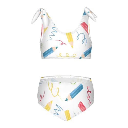 Girls Pattern with Colorful Pencils Swimsuit Two Pieces Bikini Set Bathing Suits Swimwear Crop Top Swimsuit Set