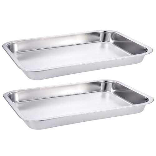 Teglia da forno in acciaio inossidabile resistente, 2 pezzi, 50, 8 x 35, 6 x 2, 5 cm, teglia da forno impilabile, facile da pulire, per pesce alla griglia, barbecue
