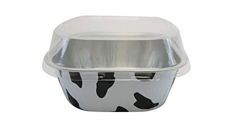 KitchenDance Disposable Dessert Pan Set with Lids - 4x4" Square Cake Baking Pan for Hotels, Restaurants, Heavy Duty Aluminum Foil for Baking, Storing, Preparing Food #ALU6P (100, Cow Print)