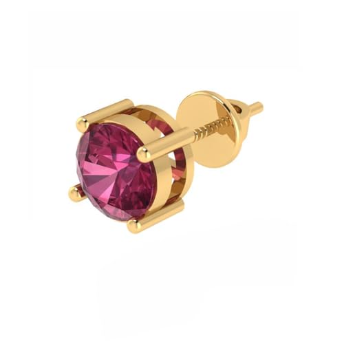 Image of Single Stud For Men & Boys | Gold Plated Pure 925 Sterling Silver Earring | 6mm X 6mm Round Shaped Gemstone Single Screwback Stud | Gift for Men & Boys | Model ERSMY00935