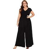 Tanmolo Jumpsuits For Women Dressy Deep V-neck Plus Size Long Romper Classy Pantsuits Wide Leg Jumps
