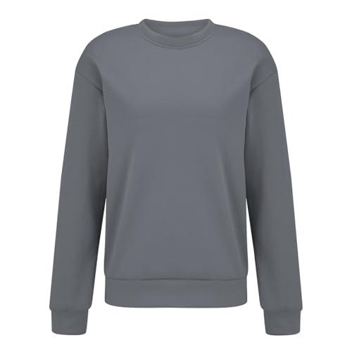 Sudadera de manga larga para mujer, informal, de color liso, con parte delantera, gris oscuro, M
