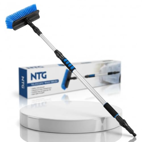 NTG Brosse de lavage télescopique de 2 et 3 m - Avec raccord de jardin et conduite d'eau interne - Nettoyeur de vitres (jusqu'à 2 m) - Pour voiture et camion