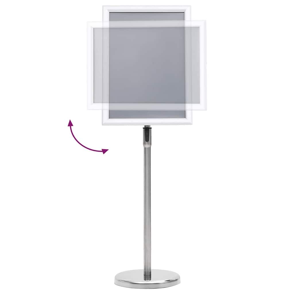 2 soportes para carteles, plateados, aluminio, 45 x 32,7 x 108 cm, altura regulable, giratorio, para presentación, interior y exterior, expositor, expositor con protección de seguridad
