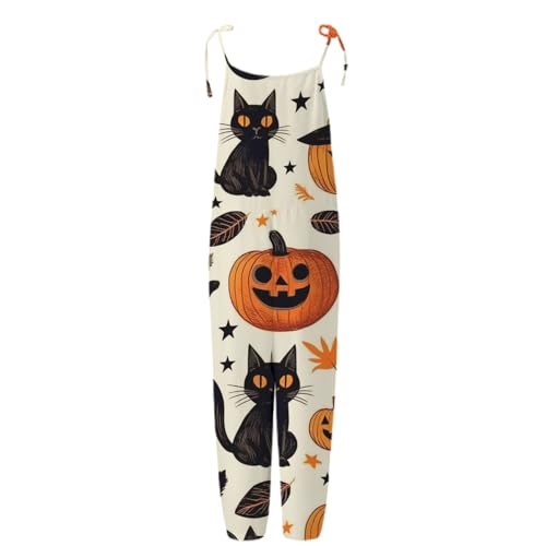 GAHIEDIM Halloween Overalls,Halloween Overalls For Women Sleeveless Pumpkin Print Rompers Adjustable Strap Baggy Casual Outfit Light Pink Large - image 4
