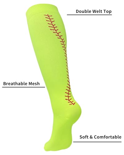 Youper Softball Socks w/Stitches for Youth Girls & Adult Women (2 Pairs)2
