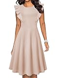 IHOT Women's Casual Vintage Dress Ruffle Floral Flared A Line Swing Casual Cocktail Party Dresses with Pockets Mild White Butterfly Medium